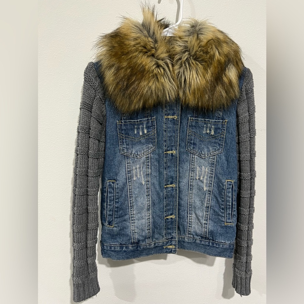 Faux fur denim jacket size S